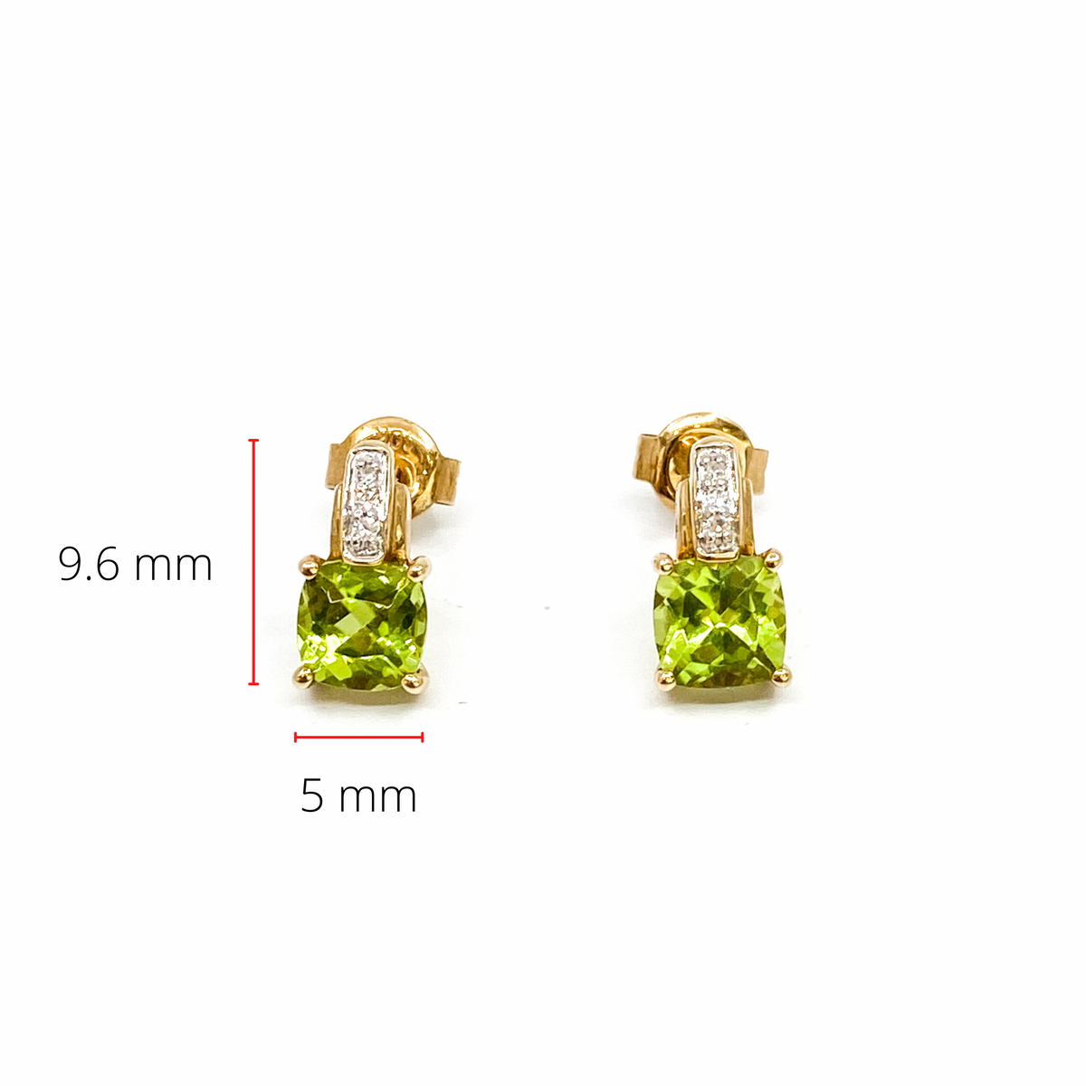 10K Yellow Gold 1.40cttw Genuine Peridot and 0.025cttw Diamond Earrings