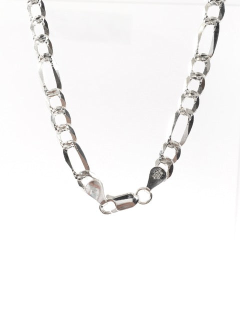 Sterling Silver Partially Textured Flat Figaro Chain - 22&quot;