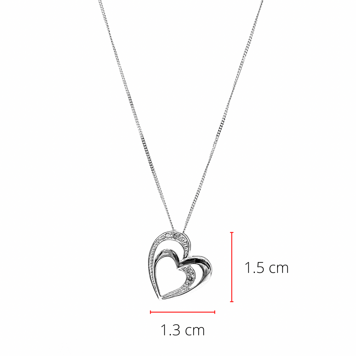 10K White Gold 0.03cttw Diamond Double Heart Pendant, 18&quot;