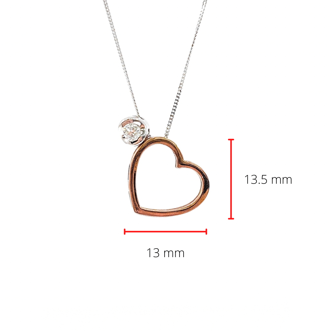 10K White &amp; Rose Gold 0.09cttw Diamond Heart Pendant, 18&quot;