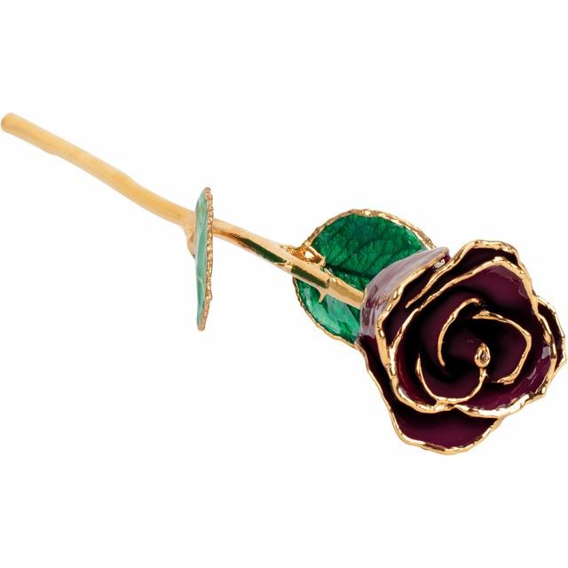 Rosa auténtica de color burdeos lacada bañada en oro de 24 quilates