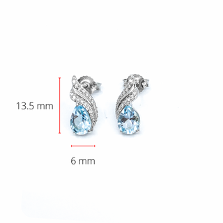 Aretes de oro blanco de 10 quilates con topacio azul de 2,00 quilates y diamantes de 0,12 quilates