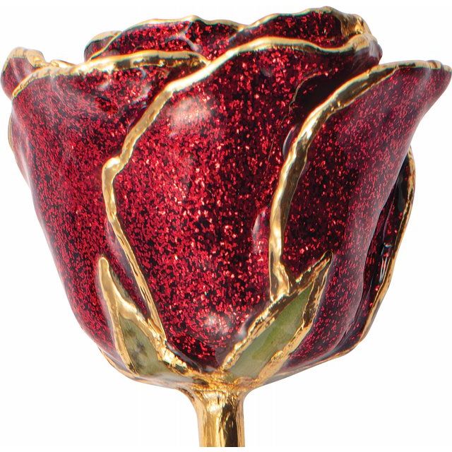 24K Gold Dipped Lacquered Ruby Sparkle Genuine Rose
