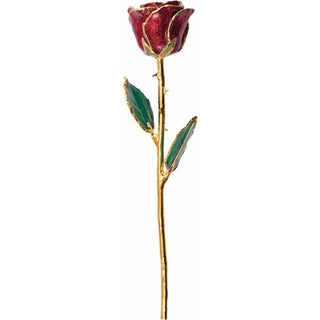 Rosa auténtica con brillo de rubí lacado bañado en oro de 24 quilates