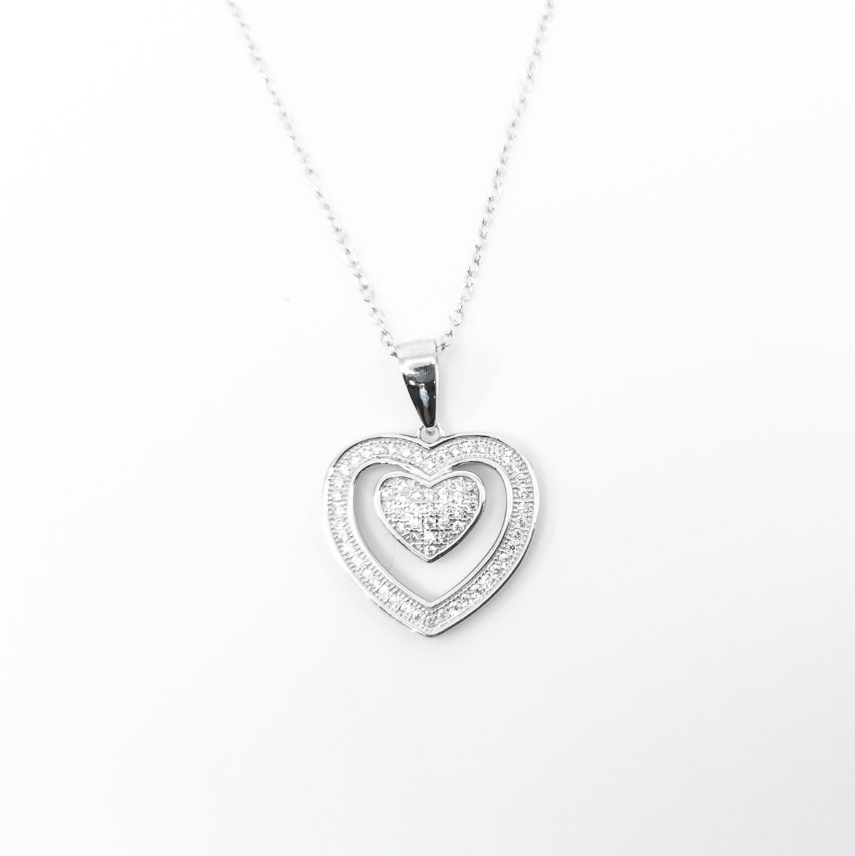 Silver Heart Pendant  with Cz