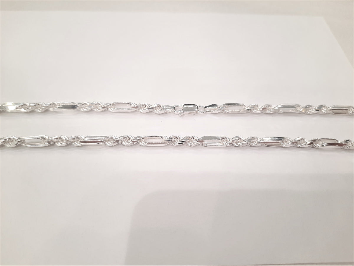 Cadena de cuerda/fígaro chapada en rodio de 4,0 mm de plata de ley 925 con cierre de langosta - 20 pulgadas 