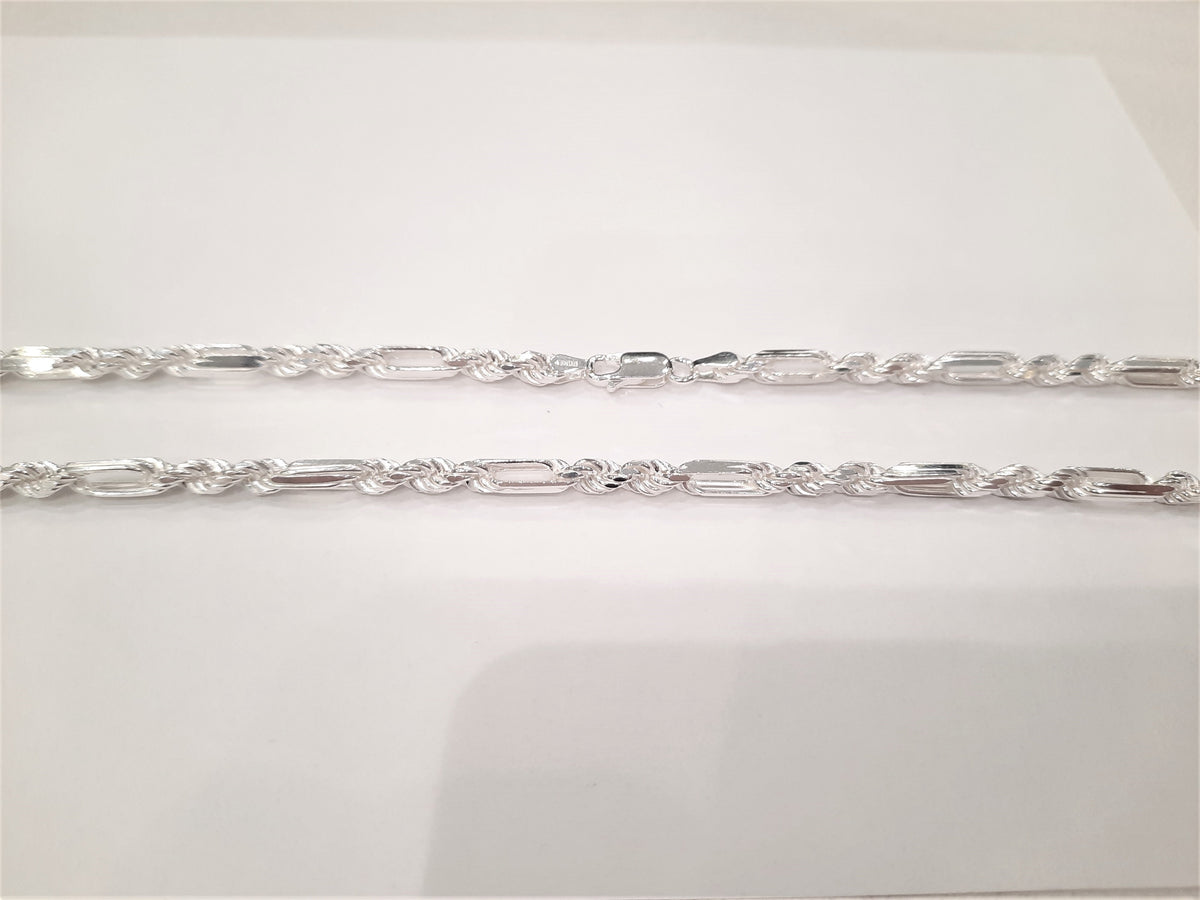Cadena de cuerda/fígaro chapada en rodio de 5,0 mm de plata de ley 925 con cierre de langosta - 20 pulgadas 