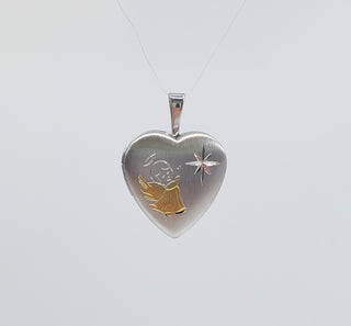 925 Sterling Silver with Angel Etched in Gold Plating Locket - 16mm x 17mm