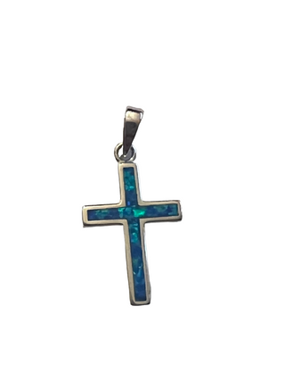 925 Sterling Silver Created Opal Cross Charm