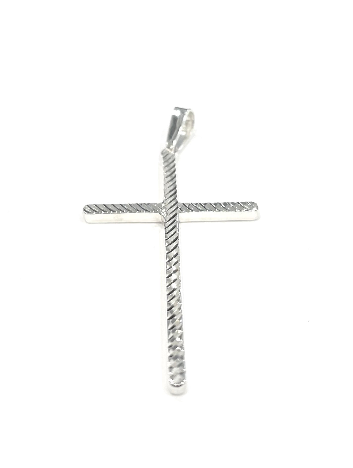 925 Sterling Silver High Polish Diamond Cut Cross Pendant - 49mm x 24mm