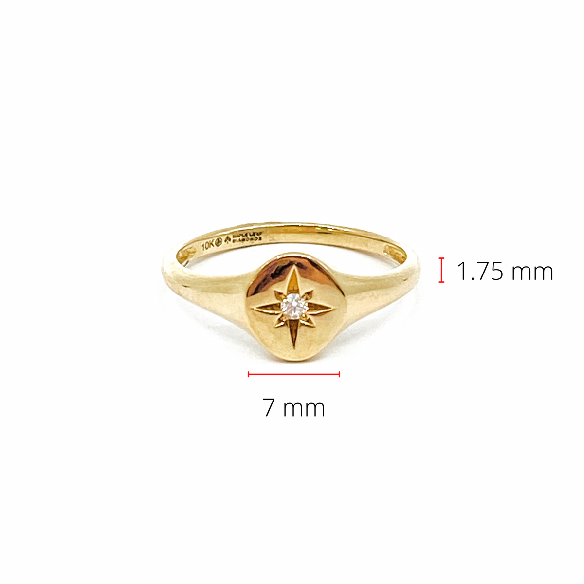 Anillo de oro amarillo de 10 quilates con diamantes canadienses de 0,027, tamaño 6,5