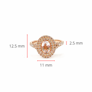 14K Rose Gold 0.75cttw Oval Cut Genuine Morganite & 0.45cttw Diamond Double Halo Ring