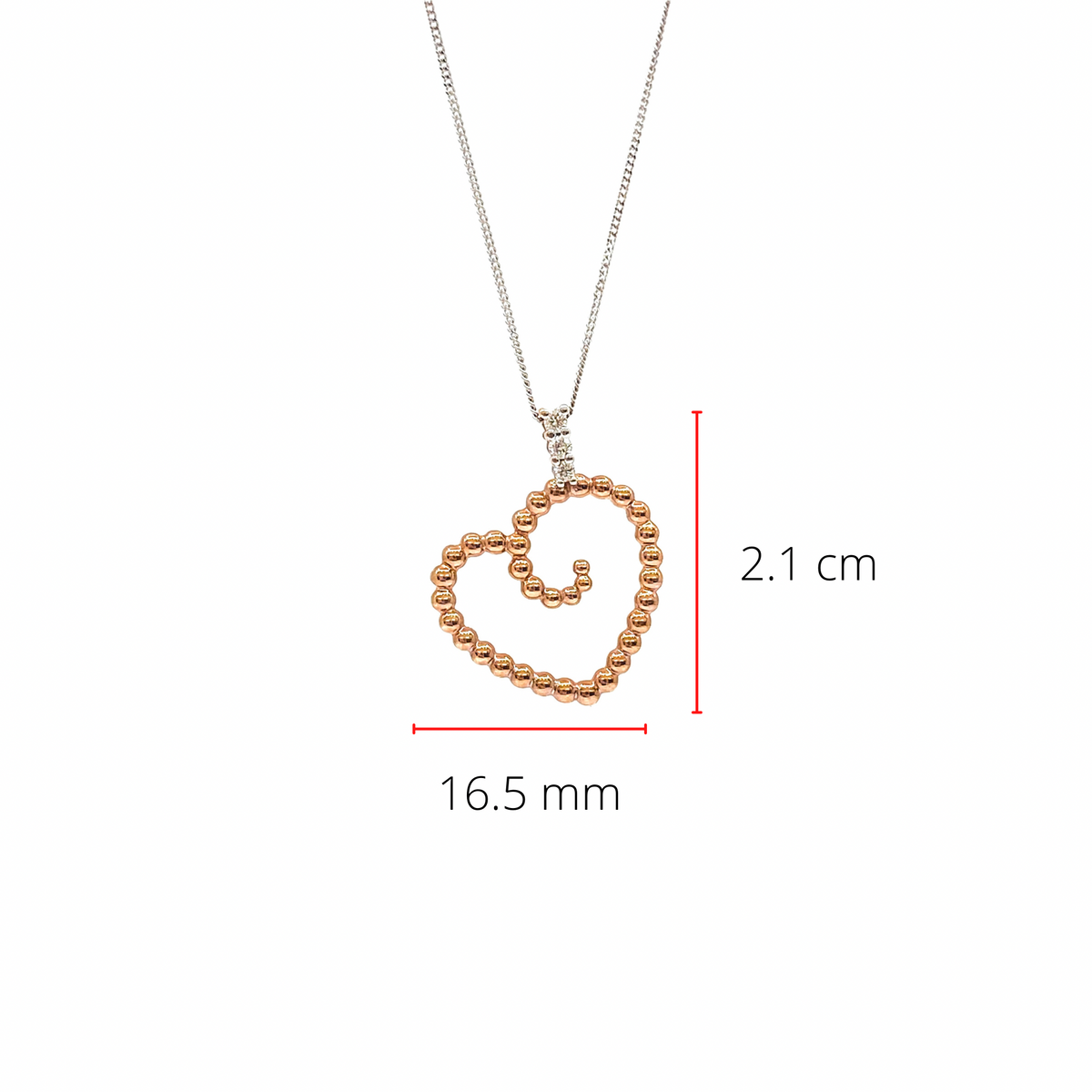 10K White &amp; Rose Gold 0.04cttw Diamond Heart Pendant, 18&quot;