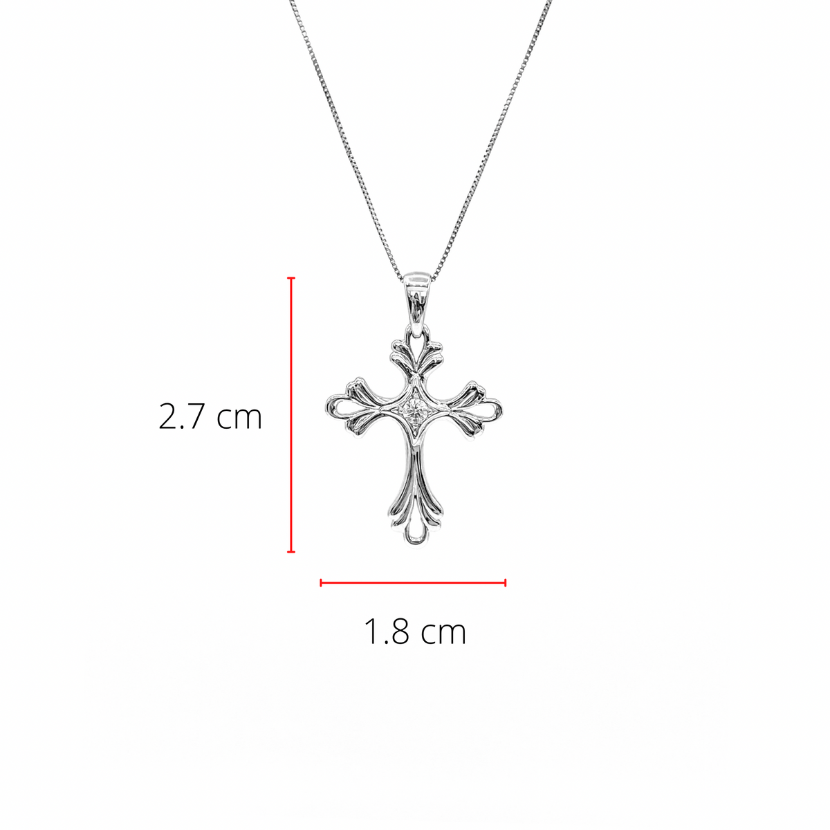 Colgante de cruz de diamantes de 0,06 quilates en oro blanco de 10 quilates, 18&quot;