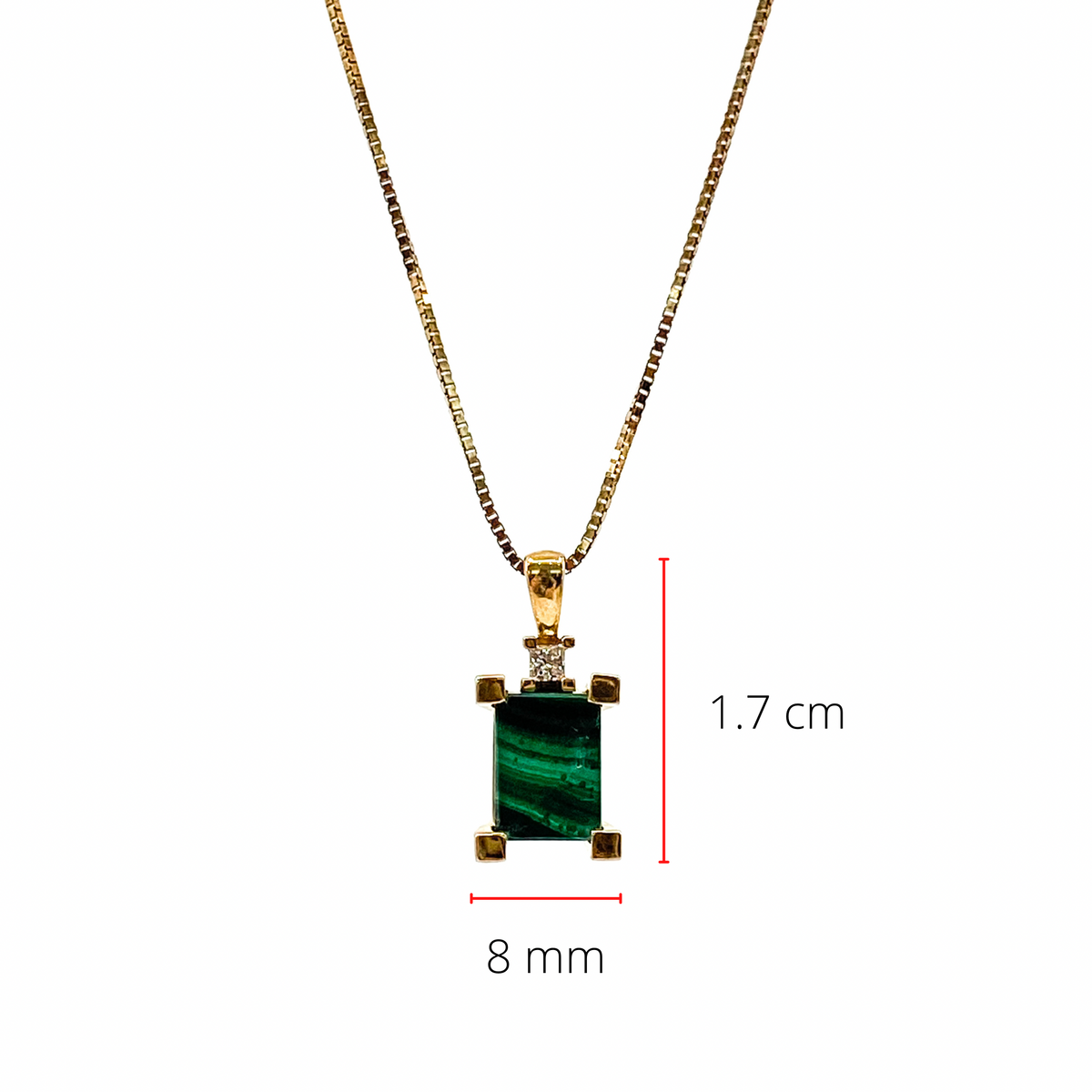 10K Genuine Malachite &amp; 0.044cttw Canadian Diamond Pendant, 18&quot;