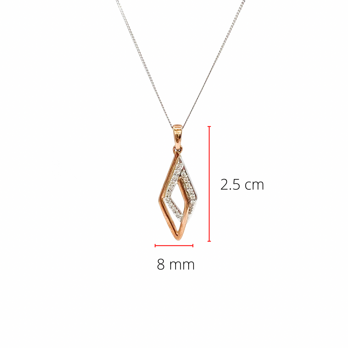 Colgante de diamantes de 0,08 quilates en oro blanco y rosa de 10 quilates, 18&quot;