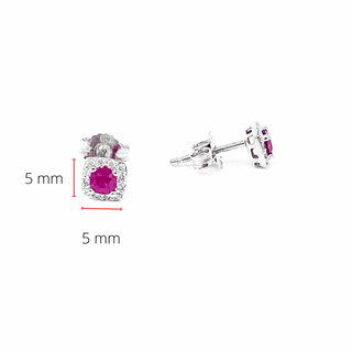 Aretes de oro blanco de 10 quilates con rubí genuino de 0,40 quilates y halo de diamantes de 0,12 quilates