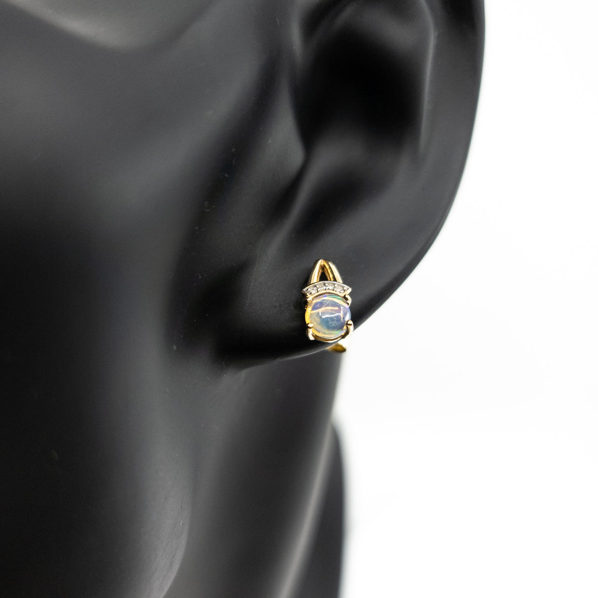 10K Yellow Gold Opal &amp; Diamond Earrings
