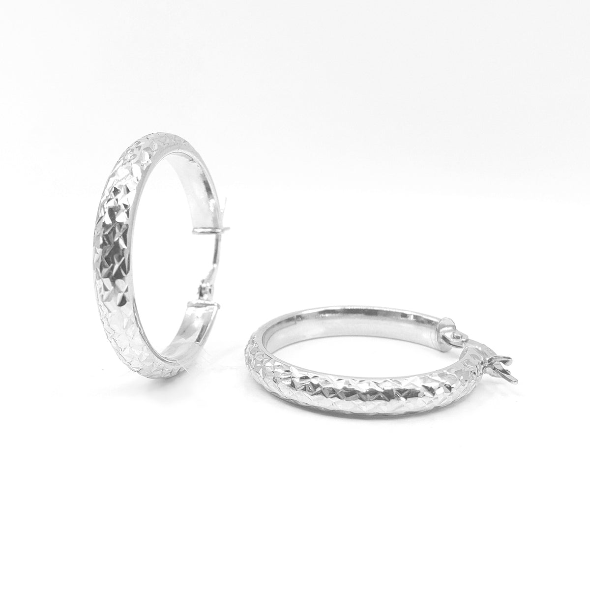 10K White Gold Etched Hoops - 30mm