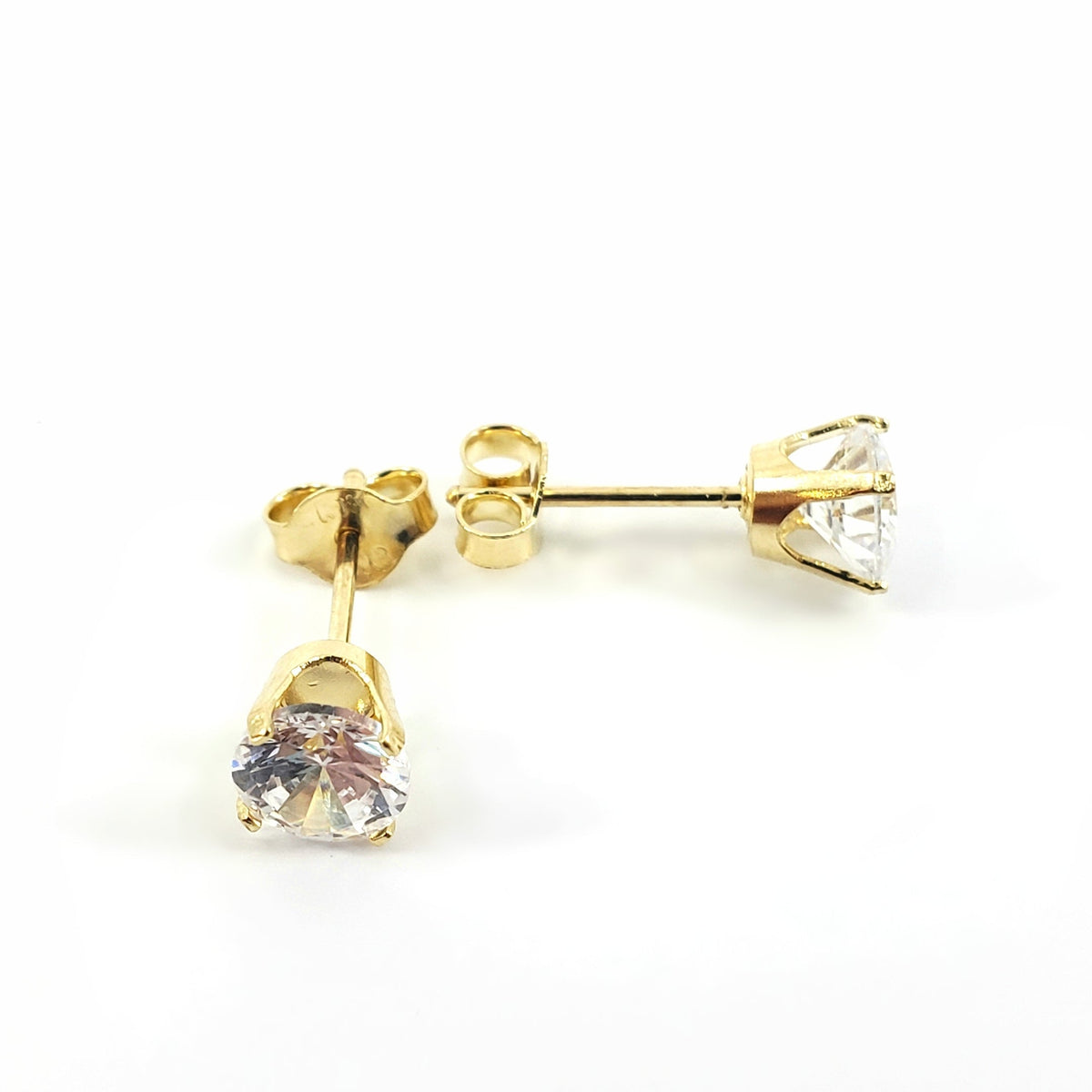 10K Yellow Gold Cubic Zirconia Stud Earrings - 3mm