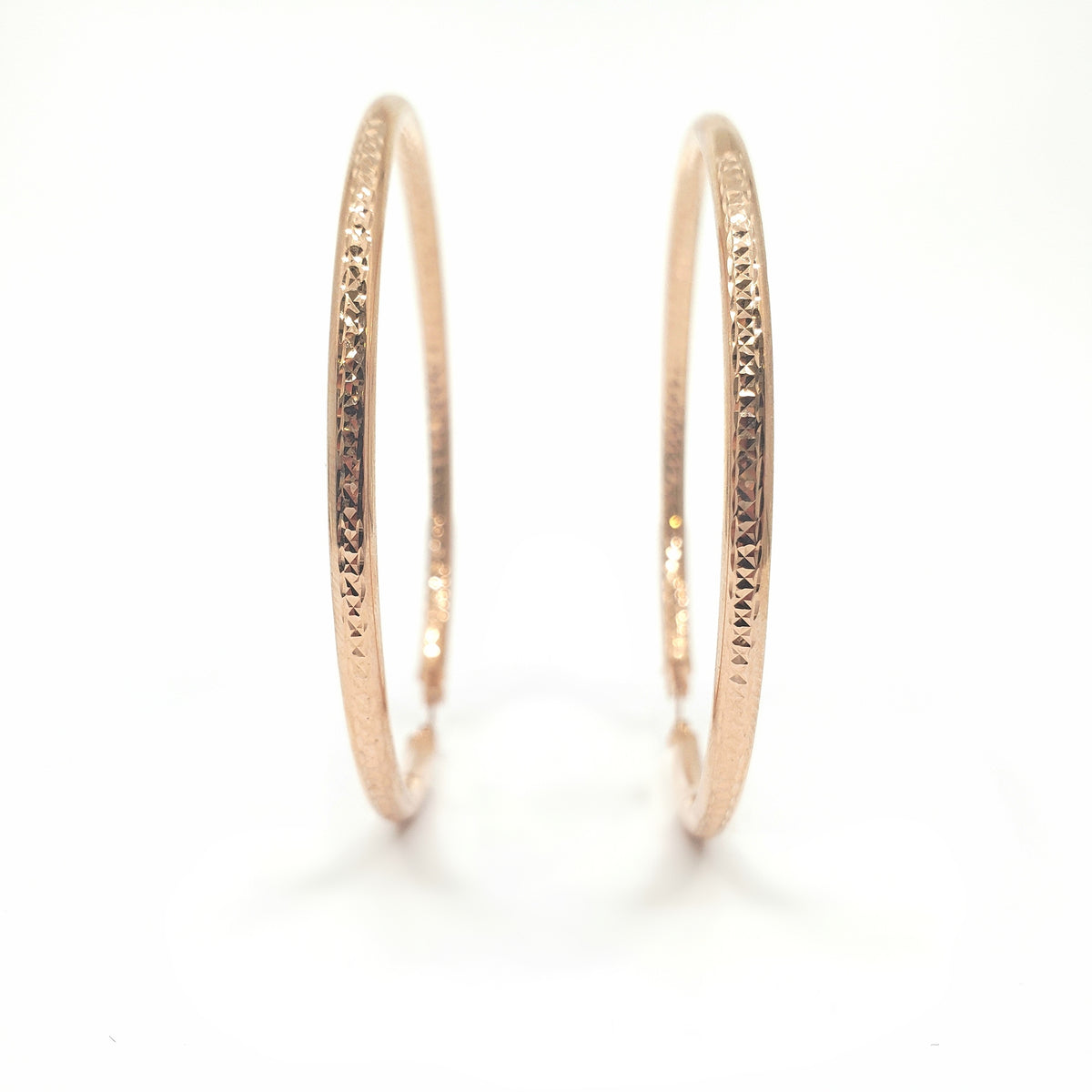 10K Rose Gold  Textured Hoops - 55mm