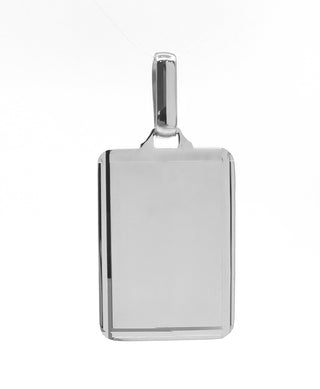 Dije de placa grabable con talla de diamante en oro blanco de 10 quilates - 18x13 mm