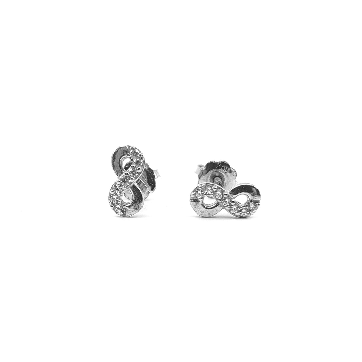 10K White Gold Cubic Zirconia Infinity Studs with Screw Back - 8mm x 3mm