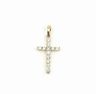 Cruz de circonio cúbico de oro amarillo de 10 quilates - 16 mm x 10 mm