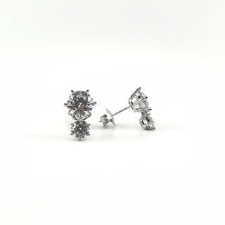 Pendiente de tuerca de plata de ley 925 con circonita cúbica redonda de 2 niveles, 13 mm x 8,5 mm