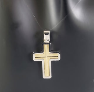 10K Two Tone White and Yellow Gold Cross - 18mm x 13mm