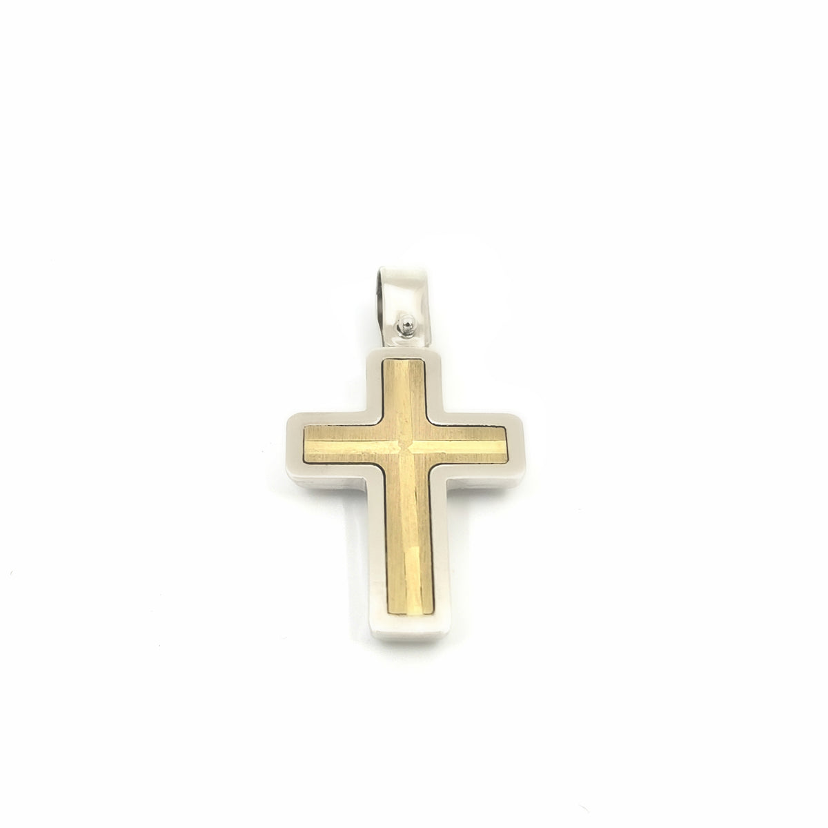 10K Two Tone White and Yellow Gold Cross - 18mm x 13mm