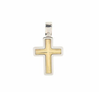 10K Two Tone White and Yellow Gold Cross - 18mm x 13mm