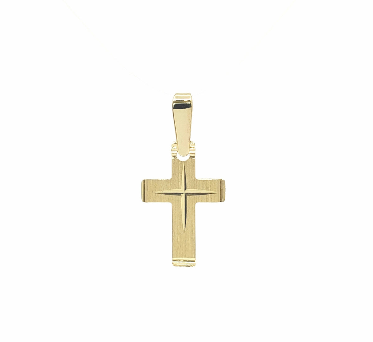 Dije de cruz de oro amarillo de 10 quilates: 13 mm x 9 mm