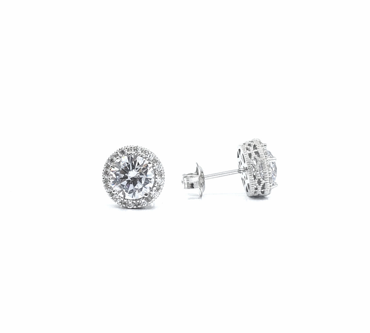 925 Sterling Silver 7mm Cubic Zirconia with Halo Studs - 10mm