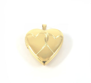 Relicario en forma de corazón de plata de ley 925 chapado en oro con diseño de corazones grabados - 21 mm x 20 mm