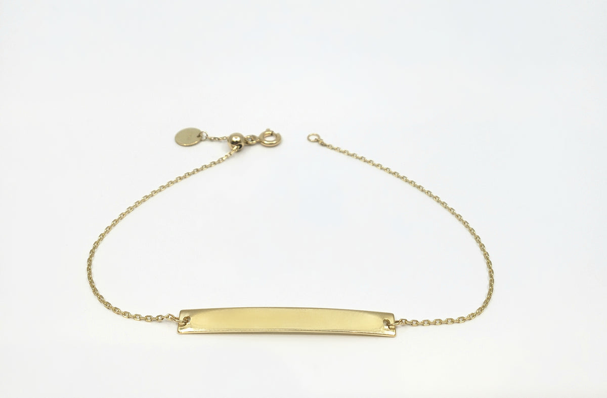 10K Yellow Gold Engravable Bar (35mm x 4mm) Bracelet - 7 Inches