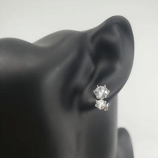 Pendiente de tuerca de plata de ley 925 con circonita cúbica redonda de 2 niveles, 13 mm x 8,5 mm