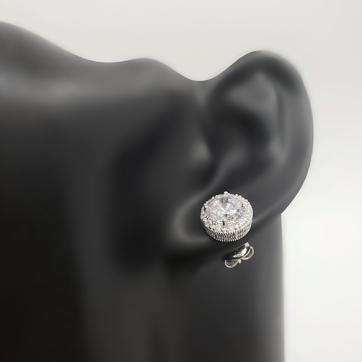 925 Sterling Silver 7mm Cubic Zirconia with Halo Studs - 10mm
