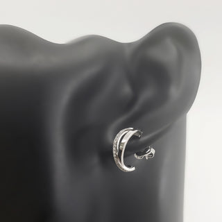 Medio aro de plata de ley 925 con circonita cúbica y doble canal, 14 mm x 12 mm