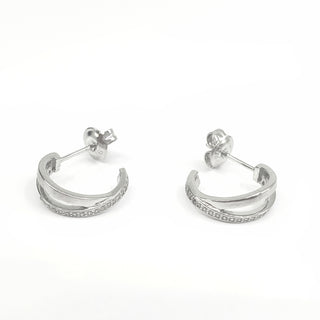 Medio aro de plata de ley 925 con circonita cúbica y doble canal, 14 mm x 12 mm
