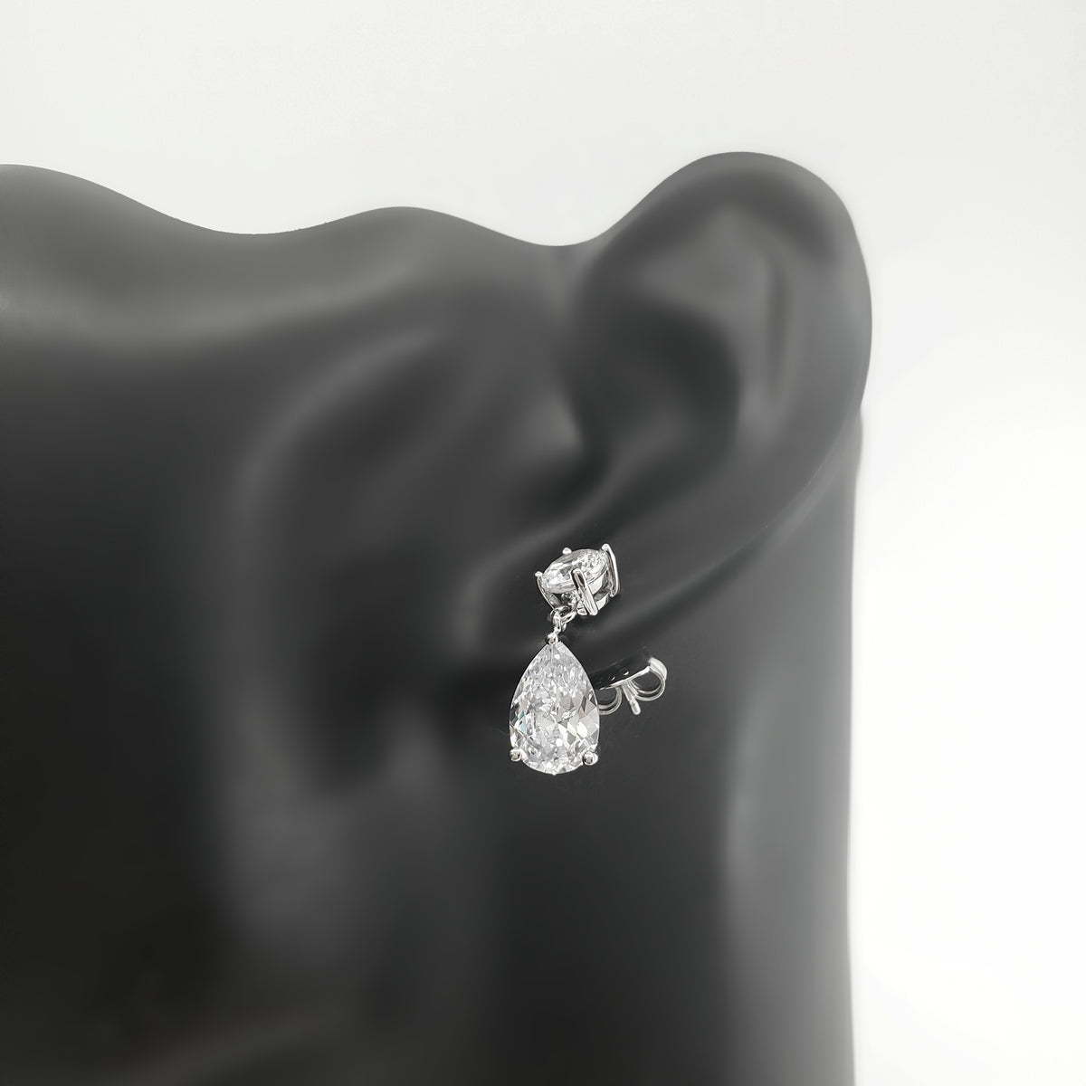 925 Sterling Silver 5.5mm round and 7mm x 10.5mm Tear Drop Cubic Zirconia Drop Earrings - 17.5mm x 7mm
