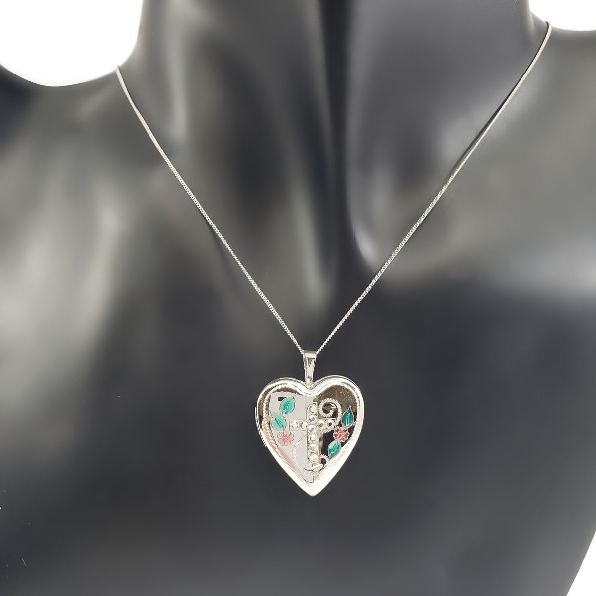 925 Sterling Silver Locket with Cubic Zirconia Cross and Decals with Chain - 18 Inches