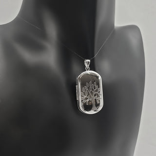 925 Sterling Silver Family Tree Engraved Rectangular Locket - 30mm x 18mm