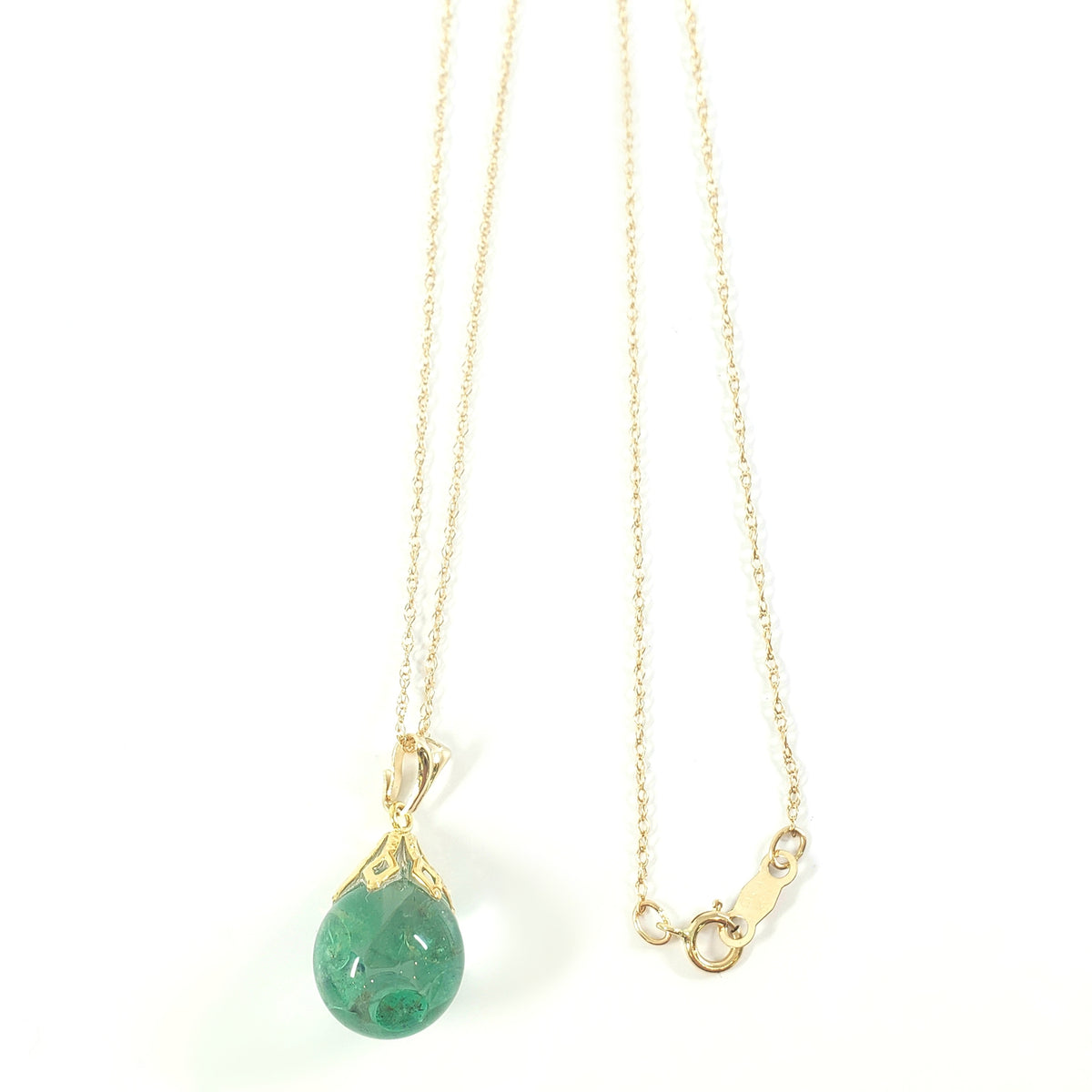 14K Yellow Gold Genuine Floating Emerald Pendant, 18”