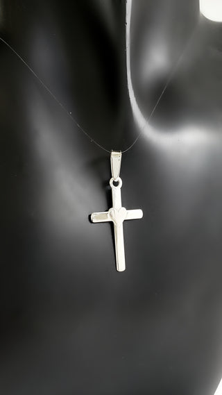 925 Sterling Silver 25mm x 15mm Flat Cross Charm with a Heart Center