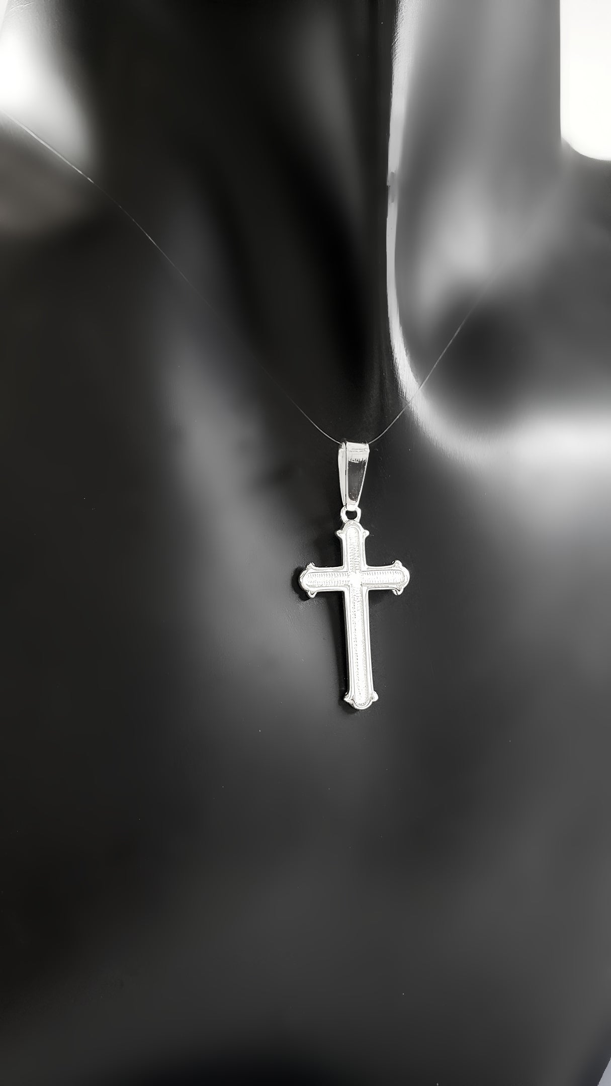 925 Sterling Silver 23mm x 13mm Patterned Flat Cross Charm