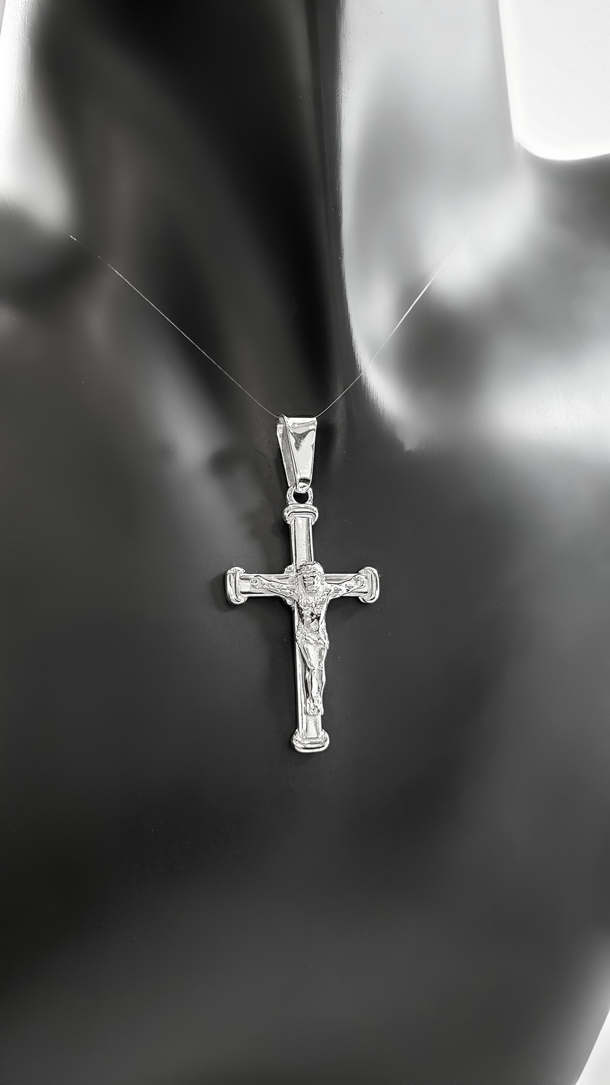 Dije de cruz de crucifijo hueco de plata de ley 925, 33 mm x 20 mm, grande