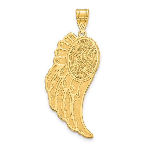 Gold angel wing pendant on a white background