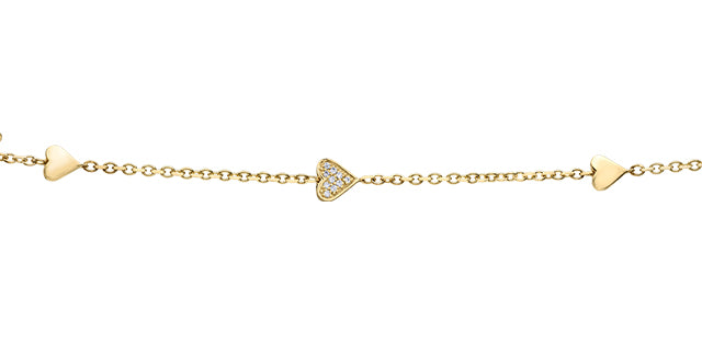 10K Yellow Gold 0.05cttw Diamond Heart Shaped Tennis Bracelet, 7&quot;