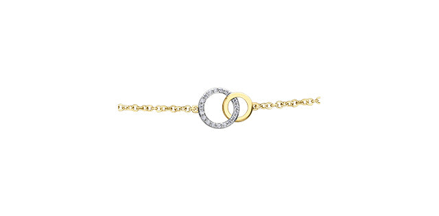 10K Yellow Gold 0.09cttw Diamond Double Circle / Eternity Tennis Bracelet, 7&quot;